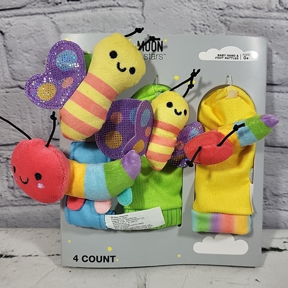 Moon Stars Baby Hand And Foot Rattles 4 Count Caterpillar Bumble Bees New